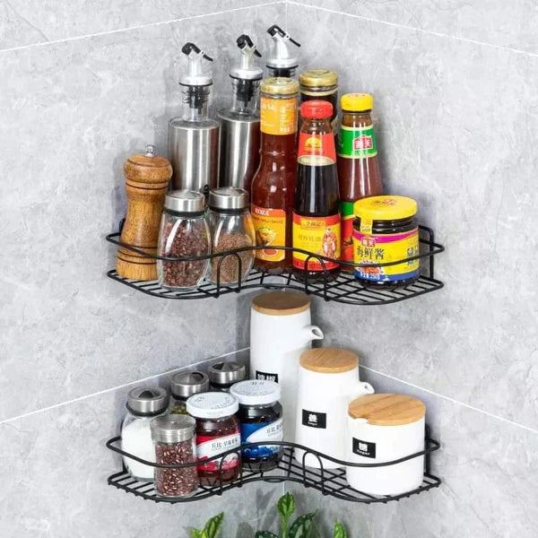 Wall Corner Rack For Bathroom & Kitchen With Hooks