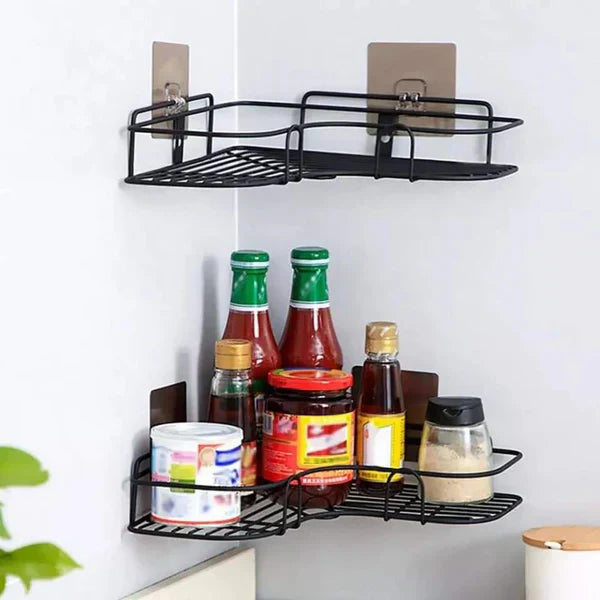 Wall Corner Rack For Bathroom & Kitchen With Hooks