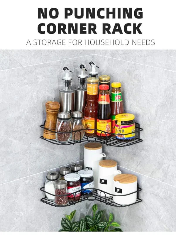 Wall Corner Rack For Bathroom & Kitchen With Hooks